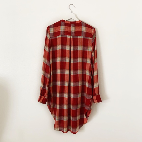 Anthro Akemi + Kin Red Plaid Long Sleeve Shirt Dress Small - Picture 4 of 8